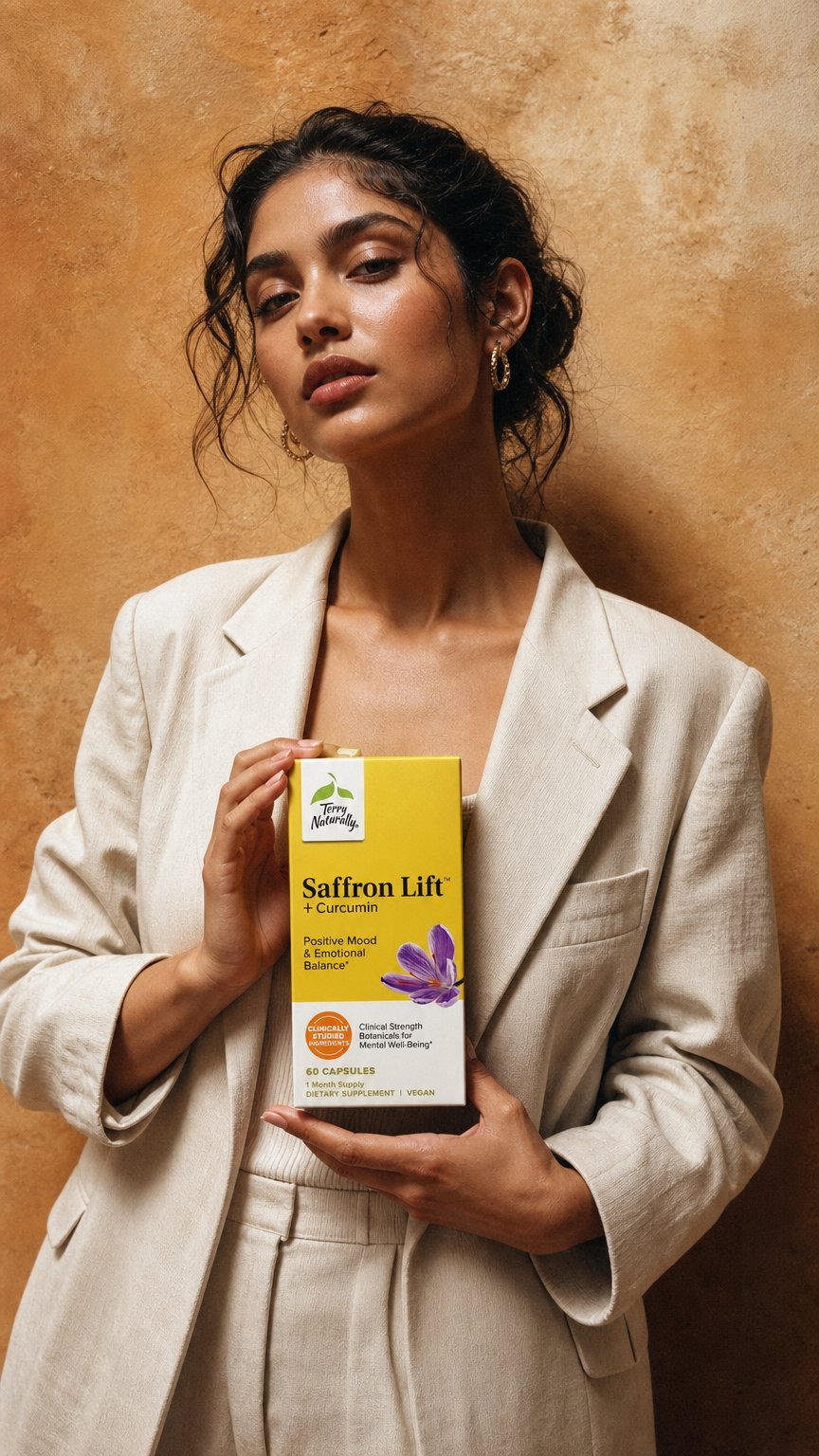 AI product shot of Saffron Lift™ + Curcumin