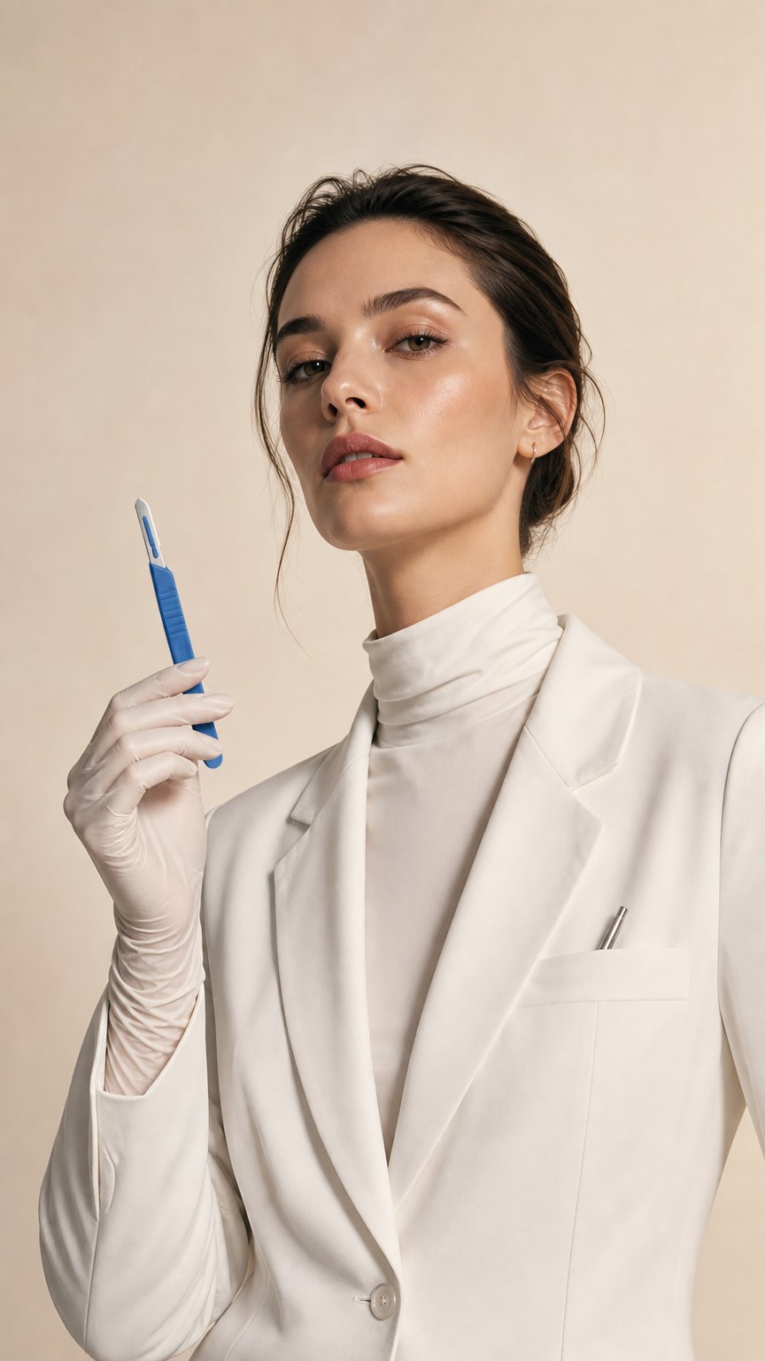 AI product shot of 10 x NICE® No.10R Sterile Disposable Scalpel (DSS10R) - Rounded “Butter Blade” for Dermaplaning & Aesthetic Treatments