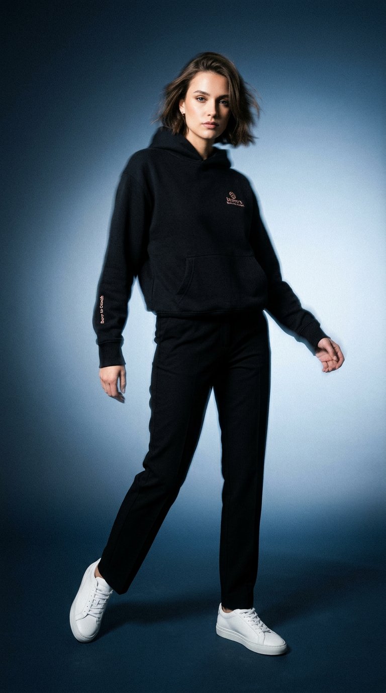AI product shot of 'Born to Coach' Hoodie – Navy