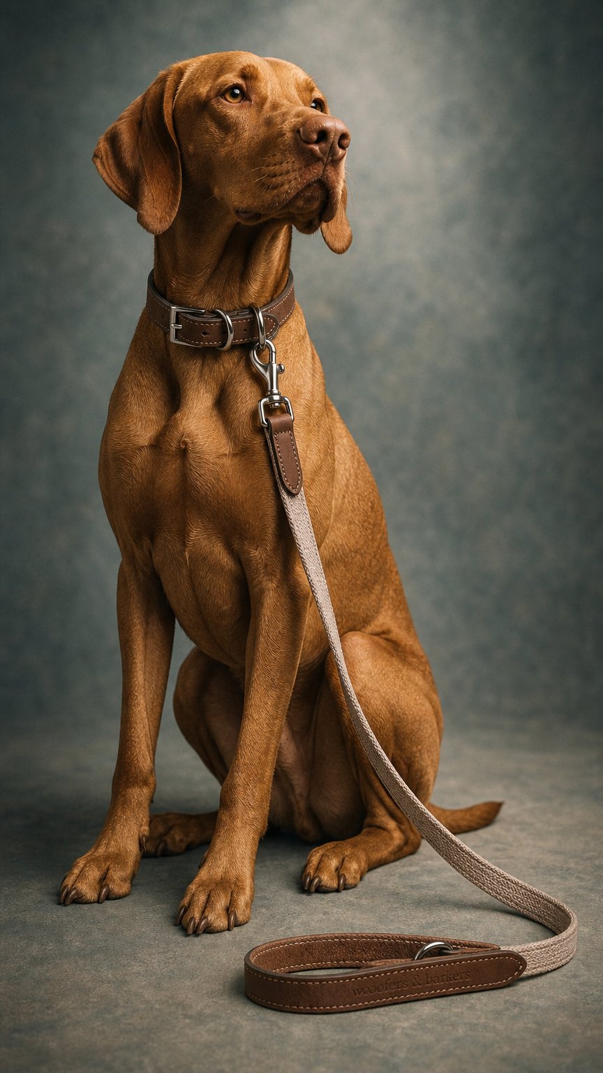AI product shot of Woofers & Barkers Raphael Brown Fabric Dog Lead | Angel Collection