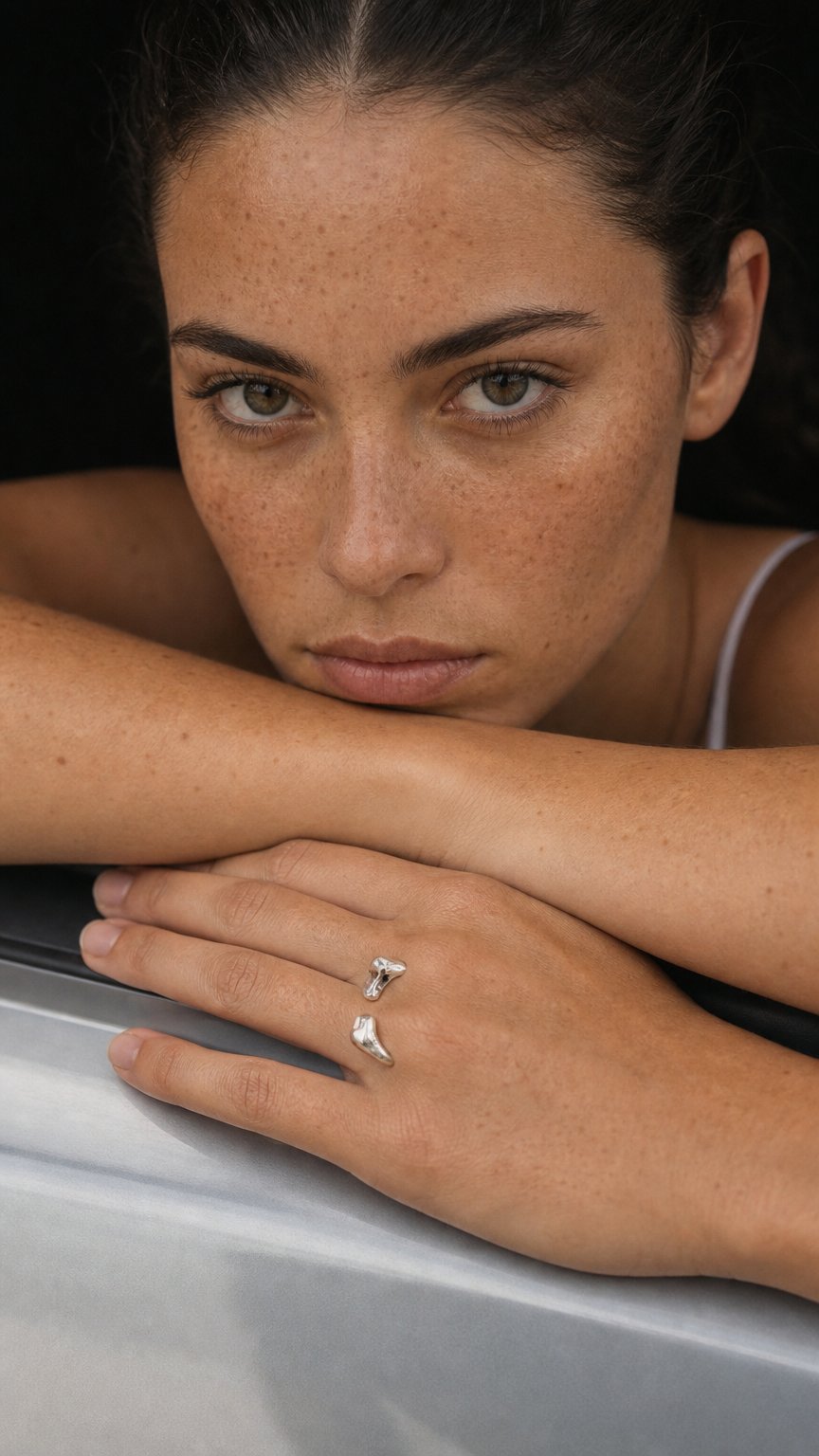 AI product shot of Knuckle crystallised garnet ring