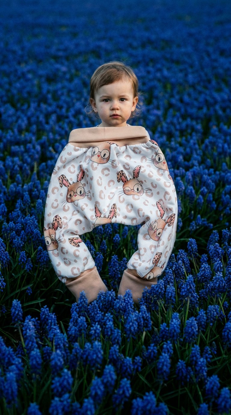 AI product shot of Mitwachshose Hase mit Leo – Größe wählbar