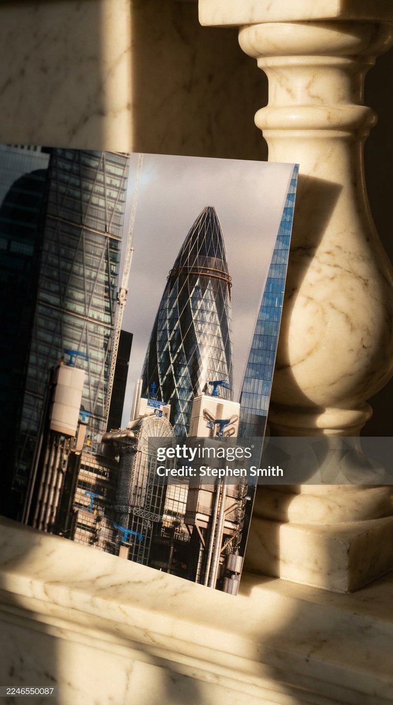 AI product shot of City of London skyscrapers on an atmospheric autumn day - stock photo