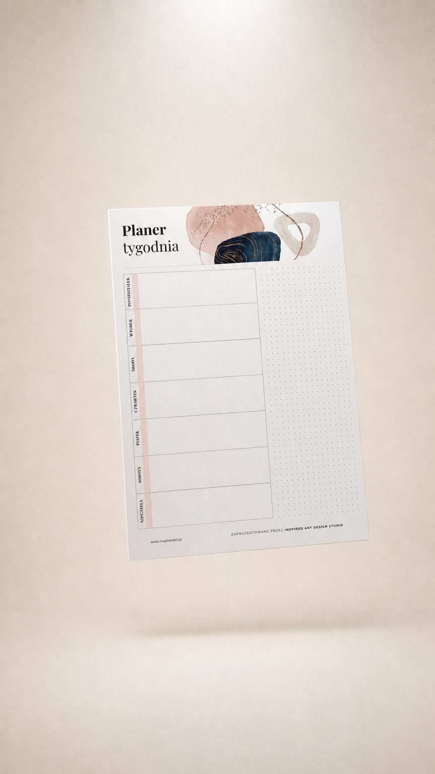 AI product shot of Planer tygodnia do druku