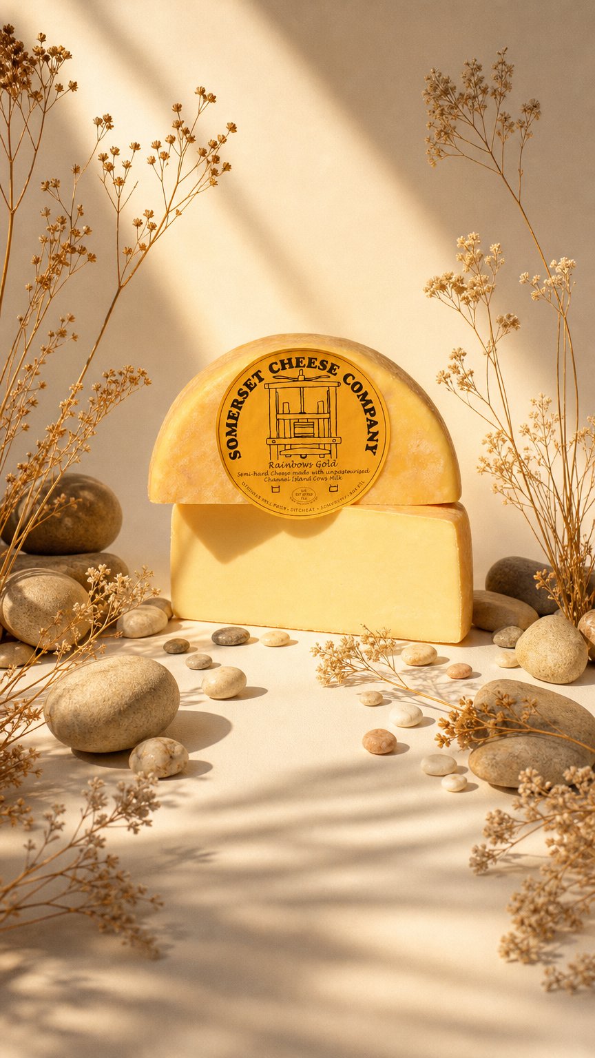 AI product shot of Rainbows Gold Cheese