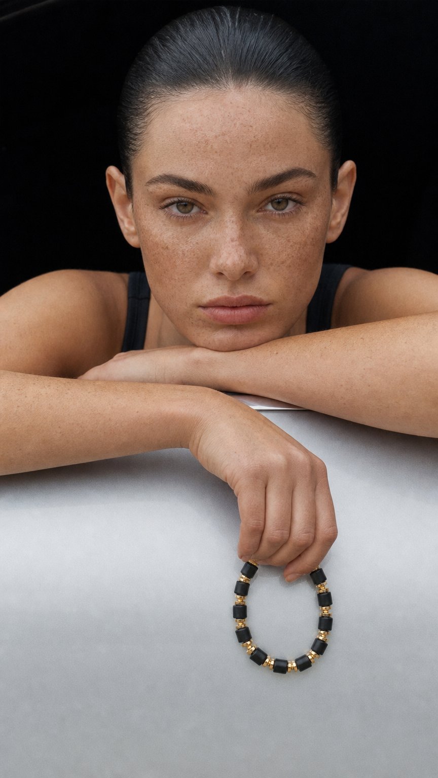 AI product shot of UBU Expression Unlimited Ebony Wood and Brass Bracelet