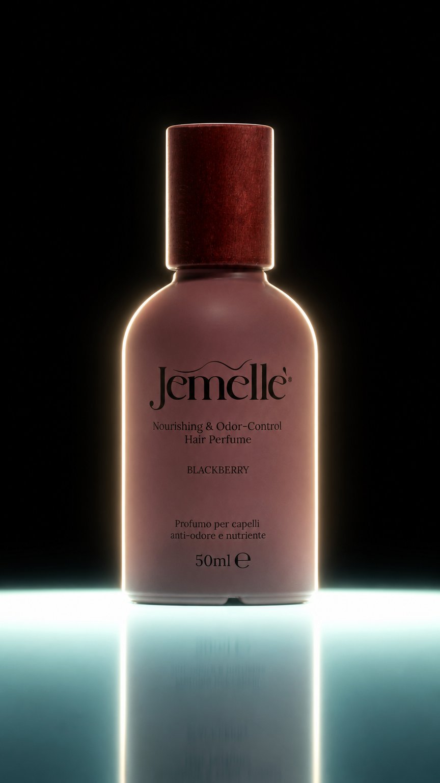 AI product shot of Jemellè | BLACKBERRY | Profumo per capelli anti-odore e nutriente