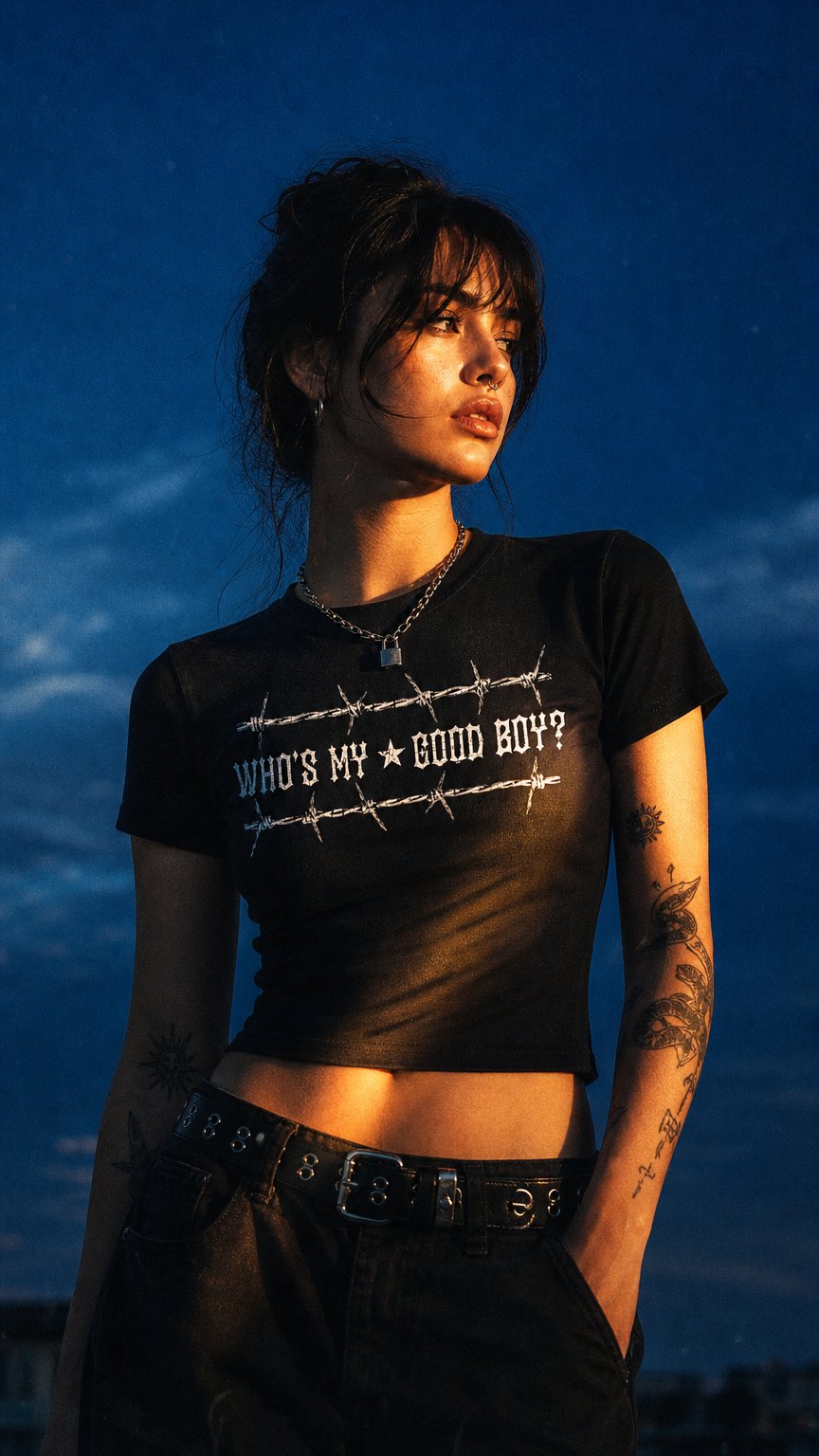 AI product shot of "Who's My Good Boy?" Crop Top