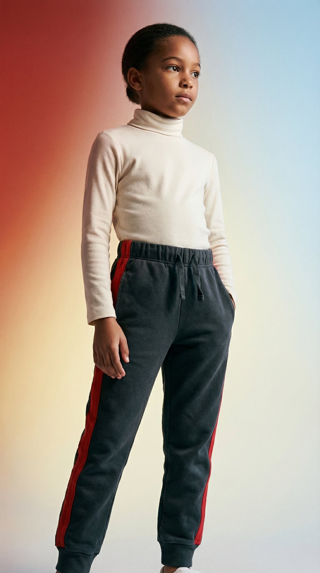 AI product shot of Tea gray red side striped elastic waist jogger pants