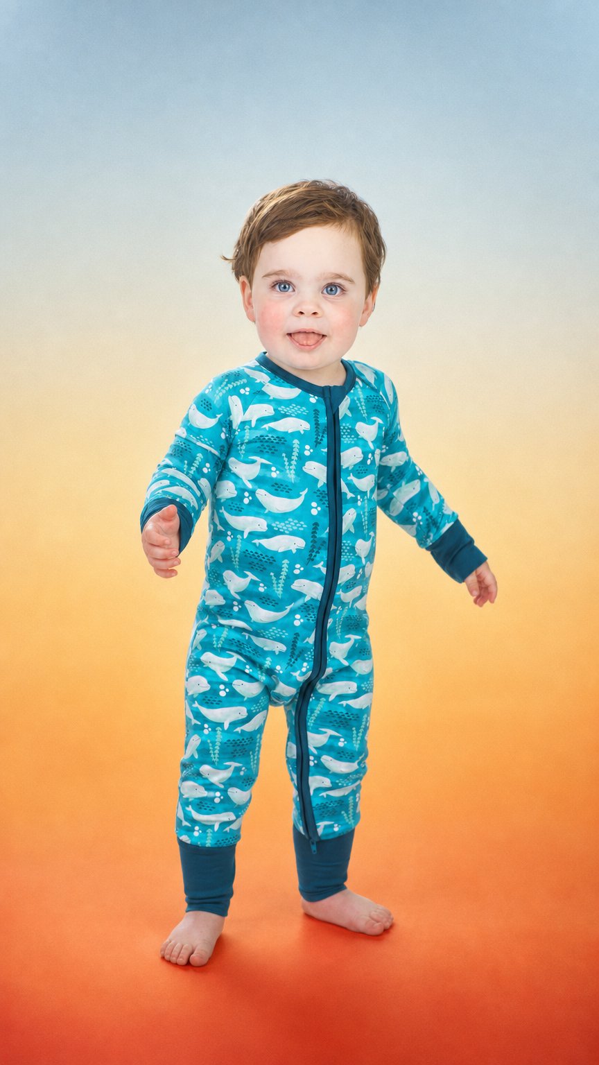 AI product shot of Beluga Whale Bamboo Convertible Footie Romper