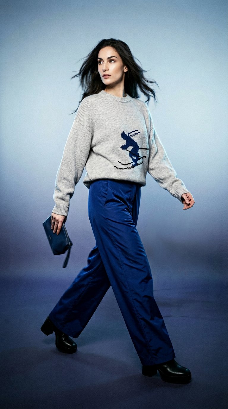 AI product shot of Tibi Sweater - Soft Wool Ski Sweater Crewneck Easy Pullover - Heather Grey