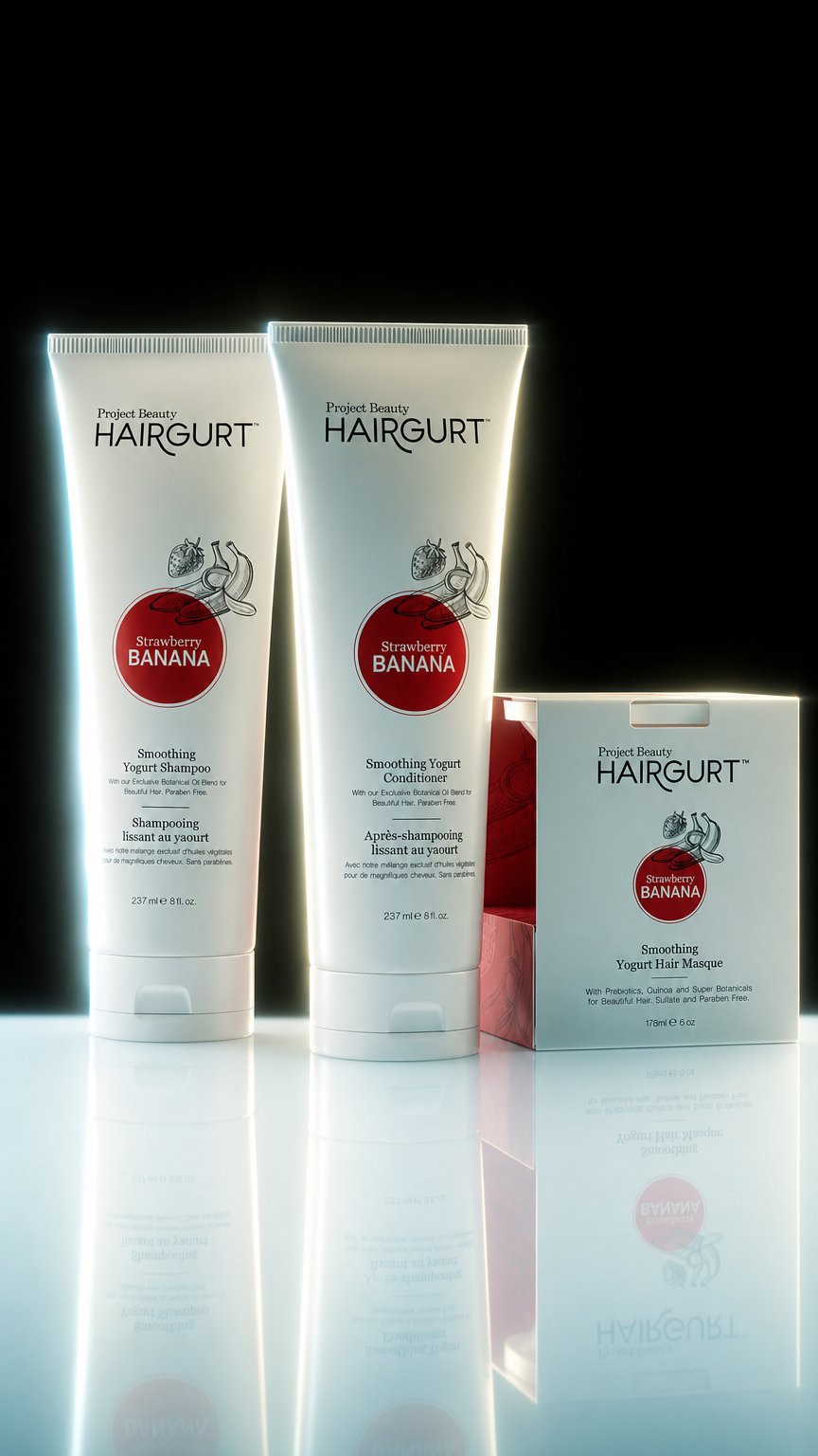 AI product shot of SET FOR SMOOTHING HAIR: SHAMPOO, CONDITIONER, AND HAIR MASQUE.