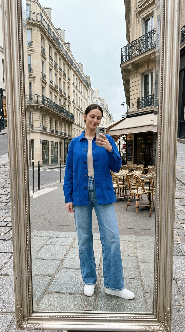 AI product shot of Marcel Electric blue unisex jacket
