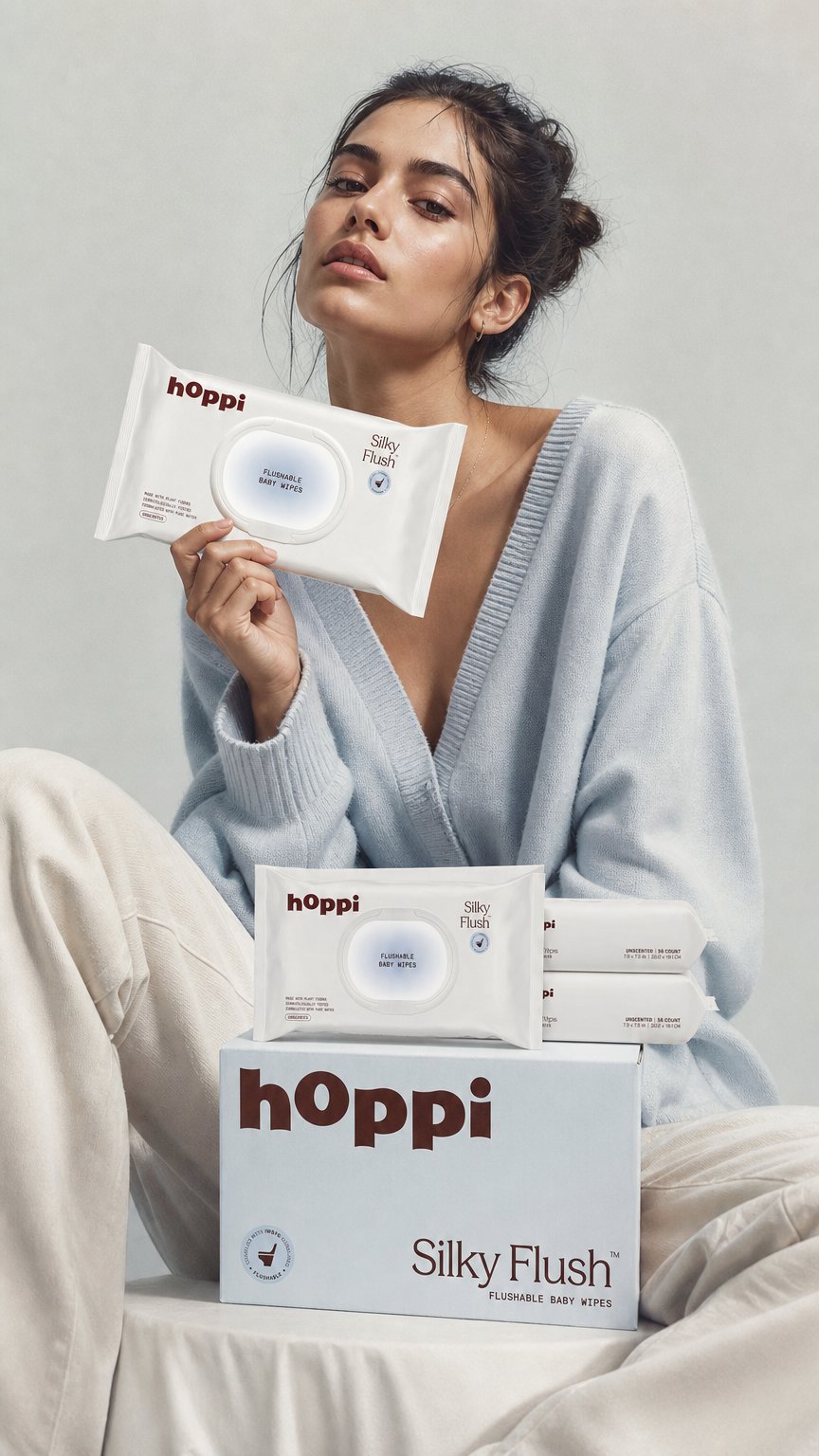 AI product shot of Silky Flush Wipes