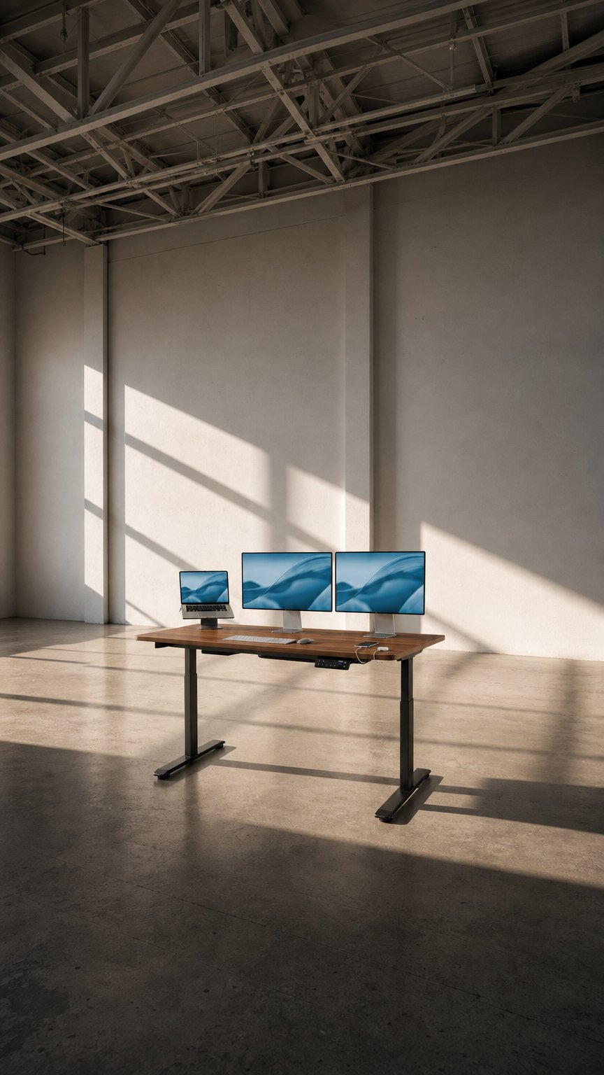AI product shot of MasterDesk – Premium Height-Adjustable Standing Desk