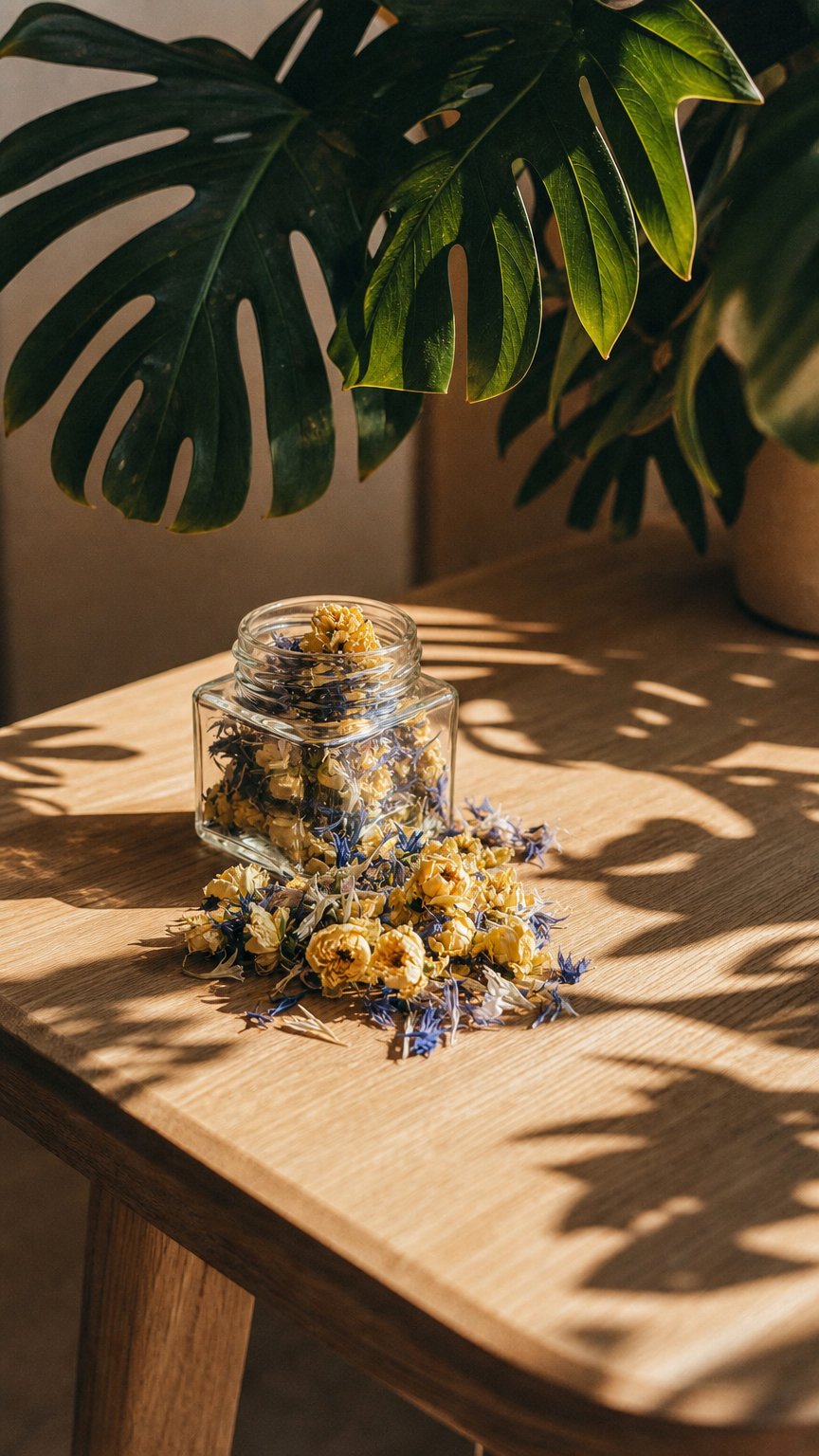 AI product shot of 澳洲有機寵物食用乾花 - 星夜 (玫瑰+矢車菊)