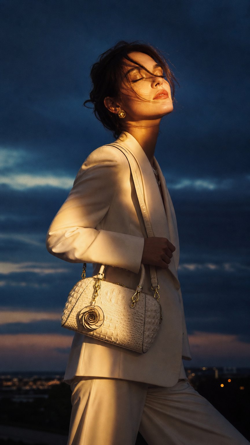 AI product shot of Brand Genuine Leather Women Bag Crocodile Pattern Women's Handbag Fashion Tassel Shoulder Messenger Bag Portable Pillow Bags