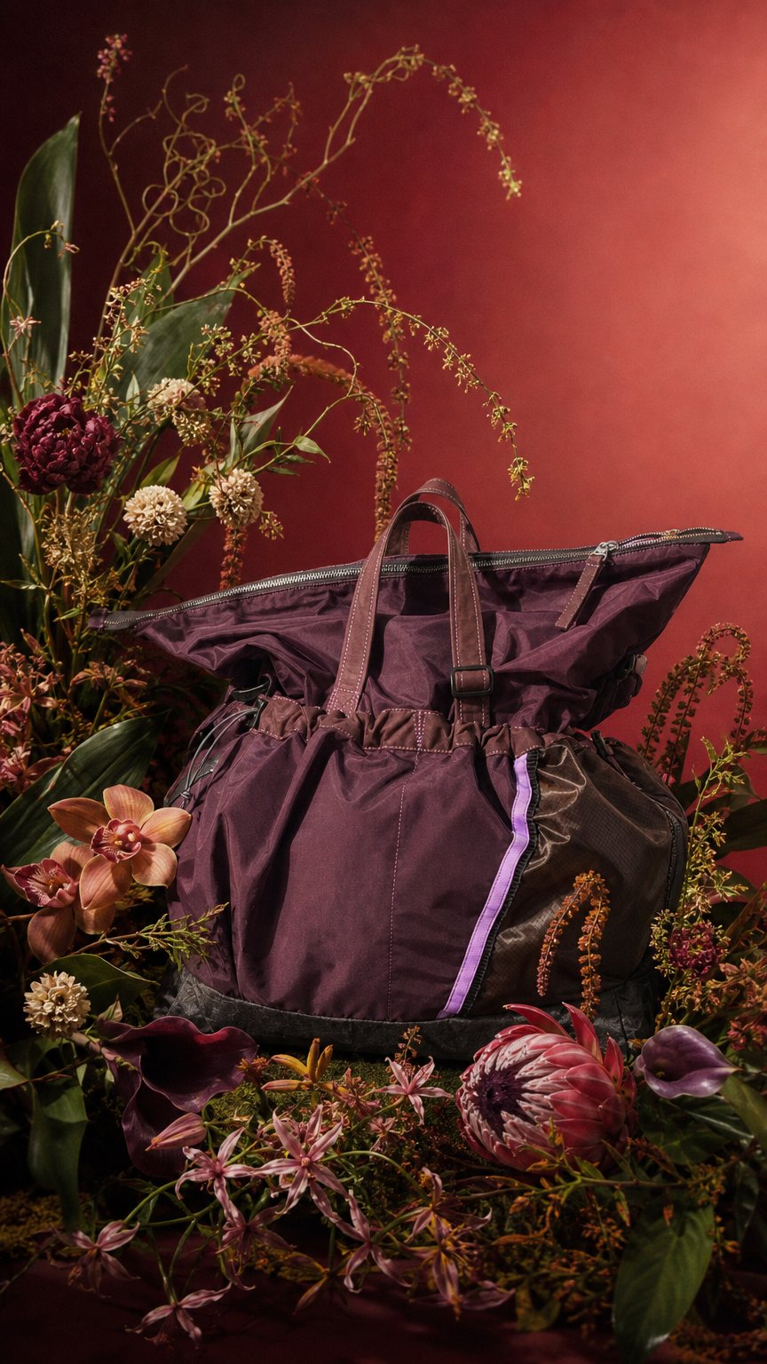 AI product shot of Purple Italian Nylon Slouch Tote Pre-Order