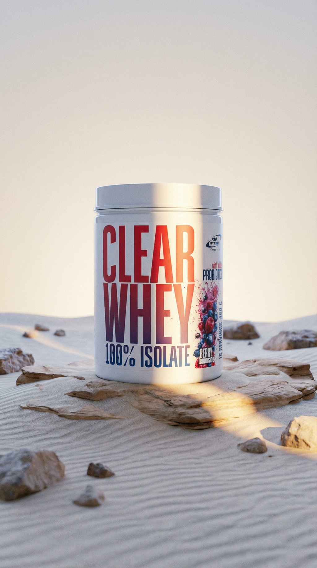 AI product shot of 100% Isolate Clear Whey Berry Lemonade 450g