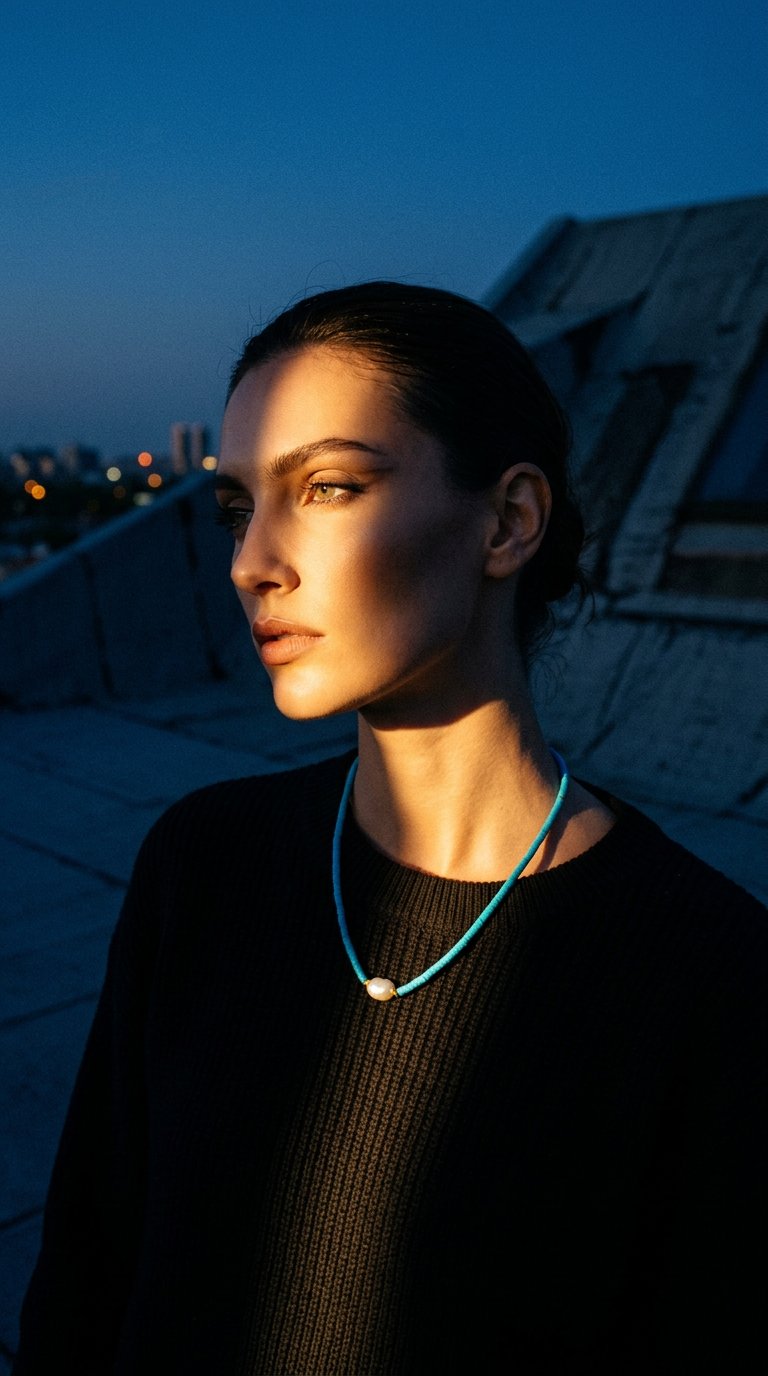 AI product shot of Pearl and Turquoise Beaded Necklace