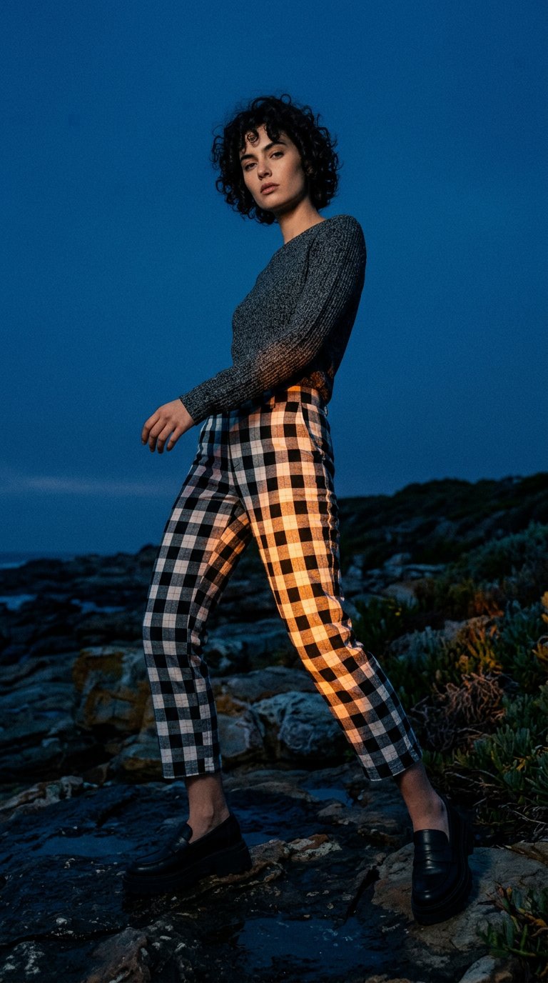 AI product shot of 7/8 Pant - Rainbow Check
