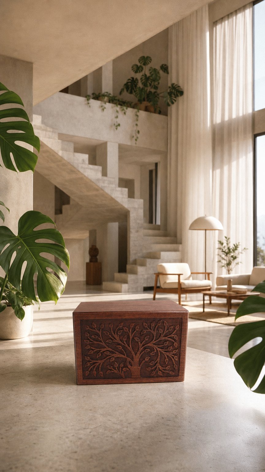 AI product shot of Sheesham Tree of Life Human Urn – Bulk