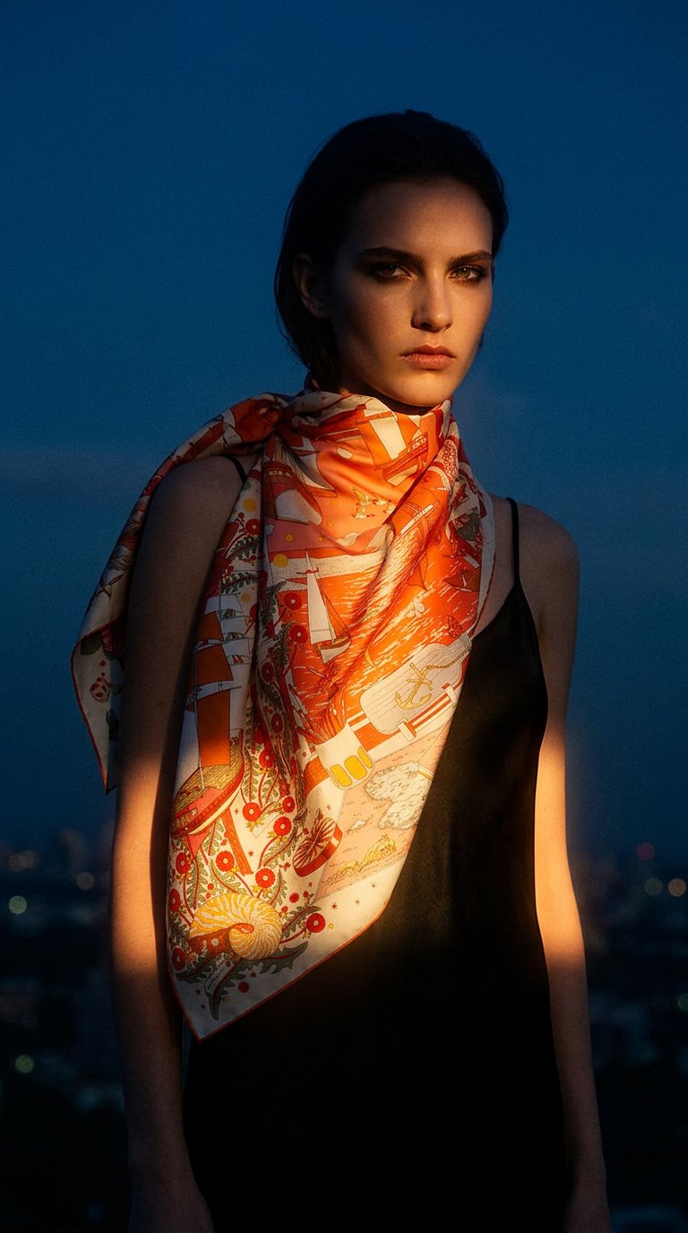 AI product shot of Silk scarves and accessories