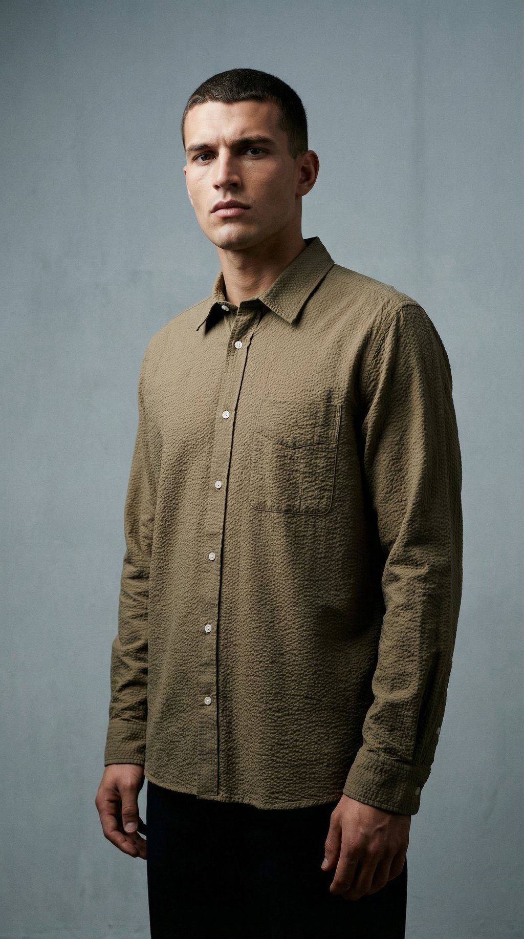 AI product shot of MAPLE REGULAR FIT SEERSUCKER SHIRT - Stone