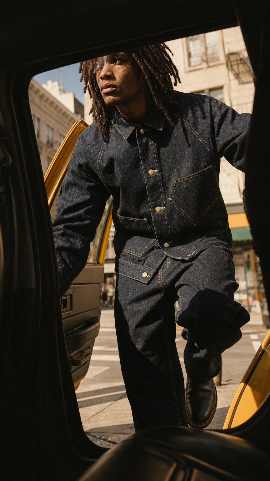 AI product shot of Denim Cropped Engineer Jacket - Washed Indigo