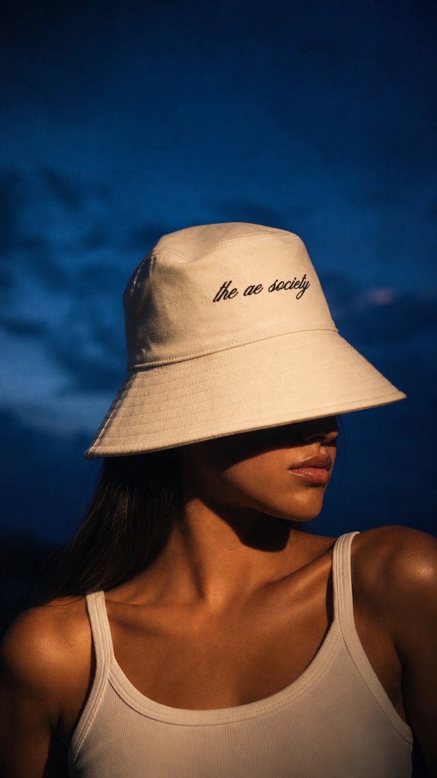 AI product shot of AE Society Bucket Hat