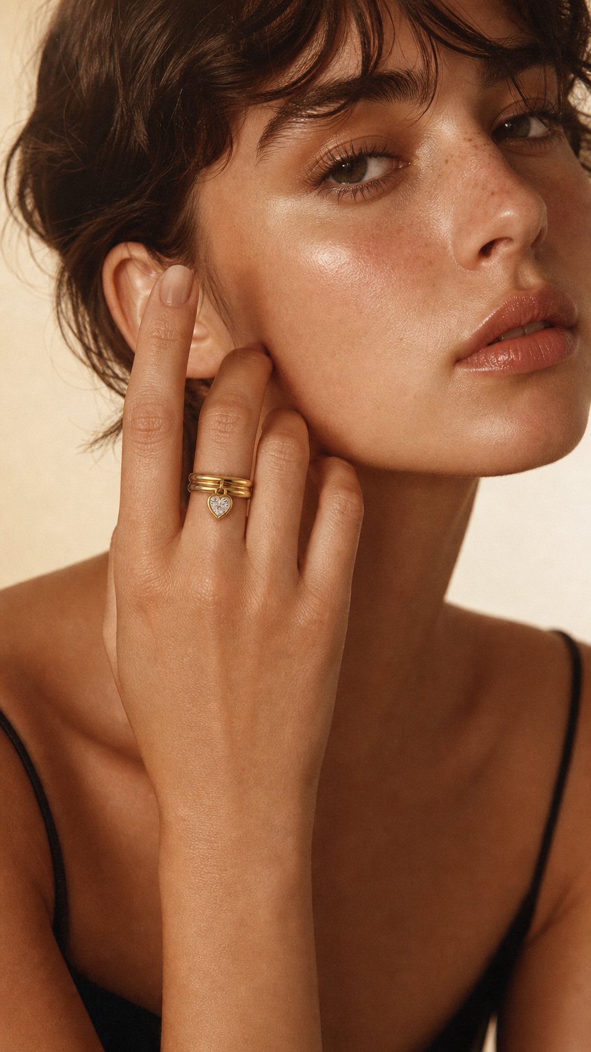 AI product shot of Bombe Heart Charm Ring