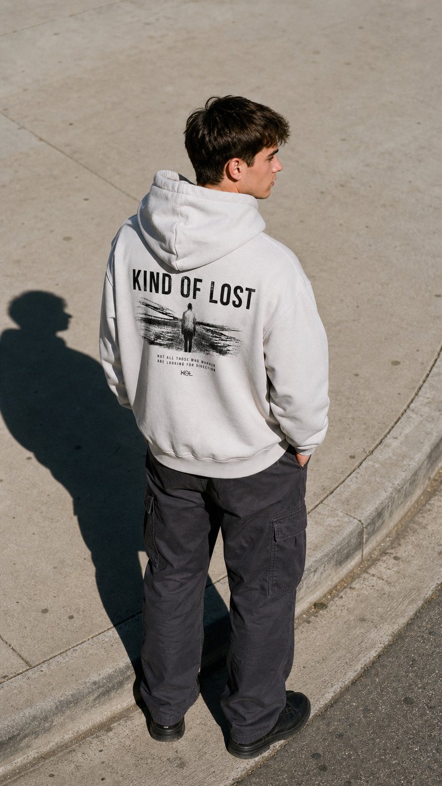 AI product shot of KIND OF LOST WORDMARK SNOW WASH OVERSIZED HOODIE