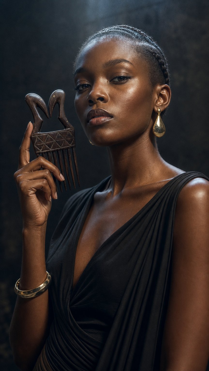 AI product shot of Chokwe Wood Hair Comb (Cisakulo)