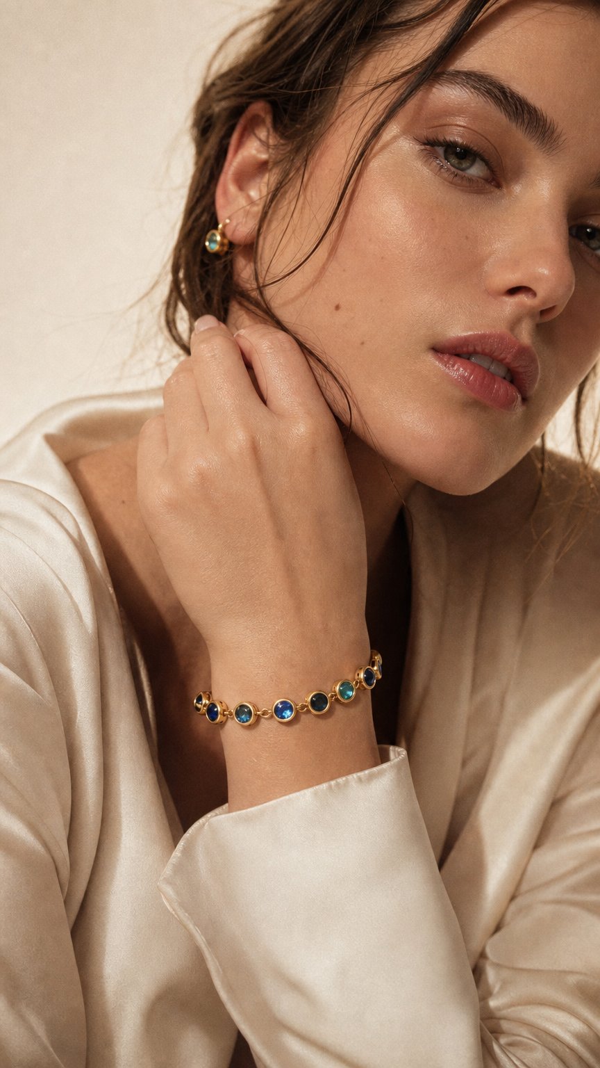 AI product shot of SHOSHANA BRACELET - BLUE - STAINLESS STEEL