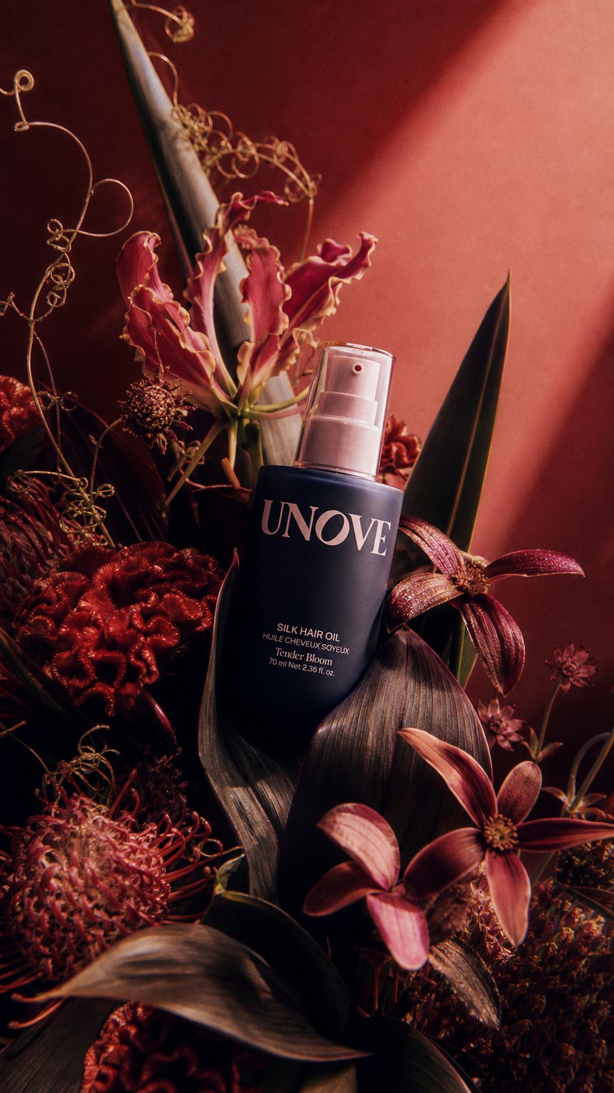 AI product shot of UNOVE Silk Essence Tender Bloom