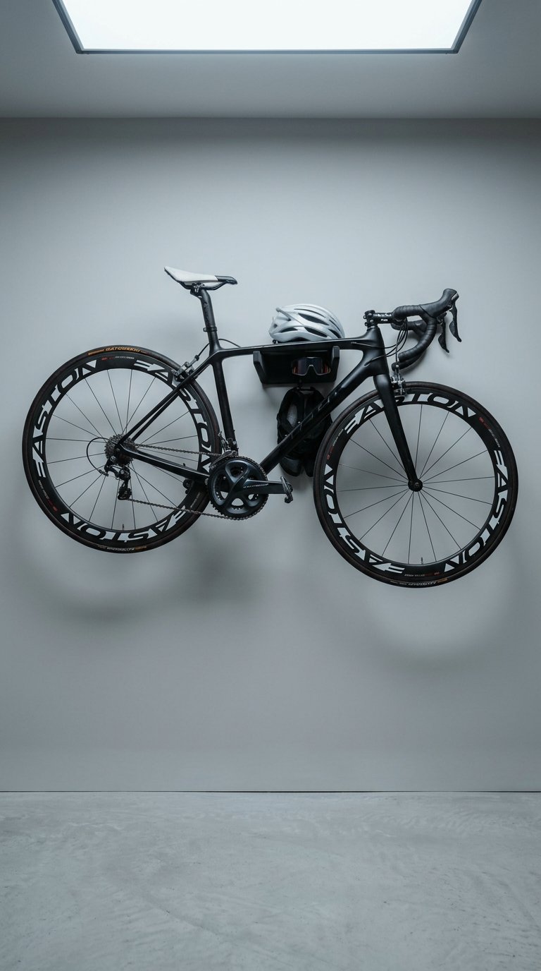 AI product shot of Bike Wall Mount with Gear Storage
