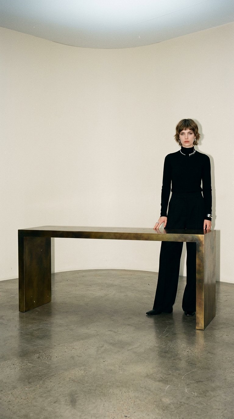 AI product shot of Ida Long Console Table in Distressed Iron