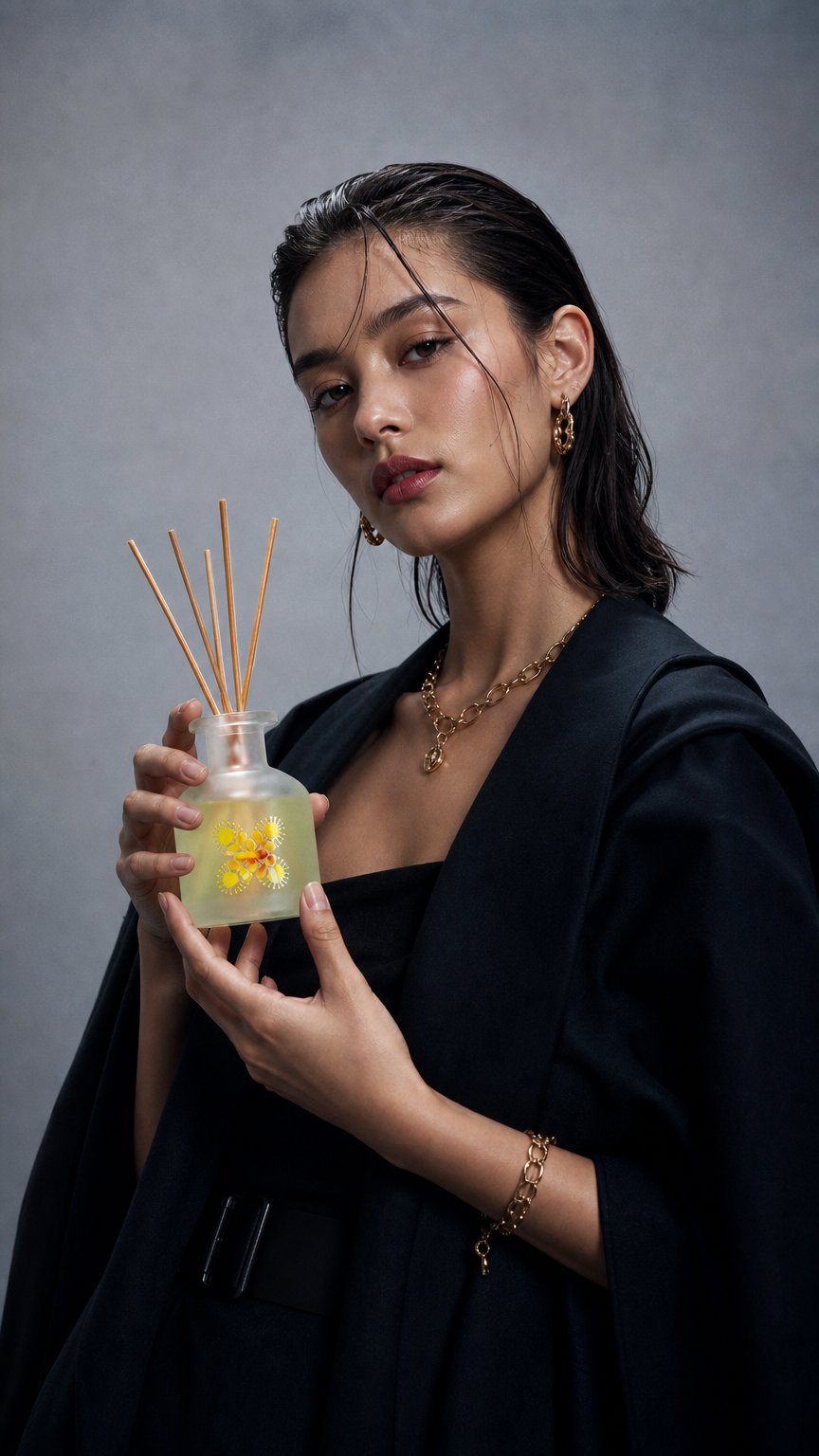 AI product shot of Reed Diffuser Plumeria リードディフューザー　プルメリア