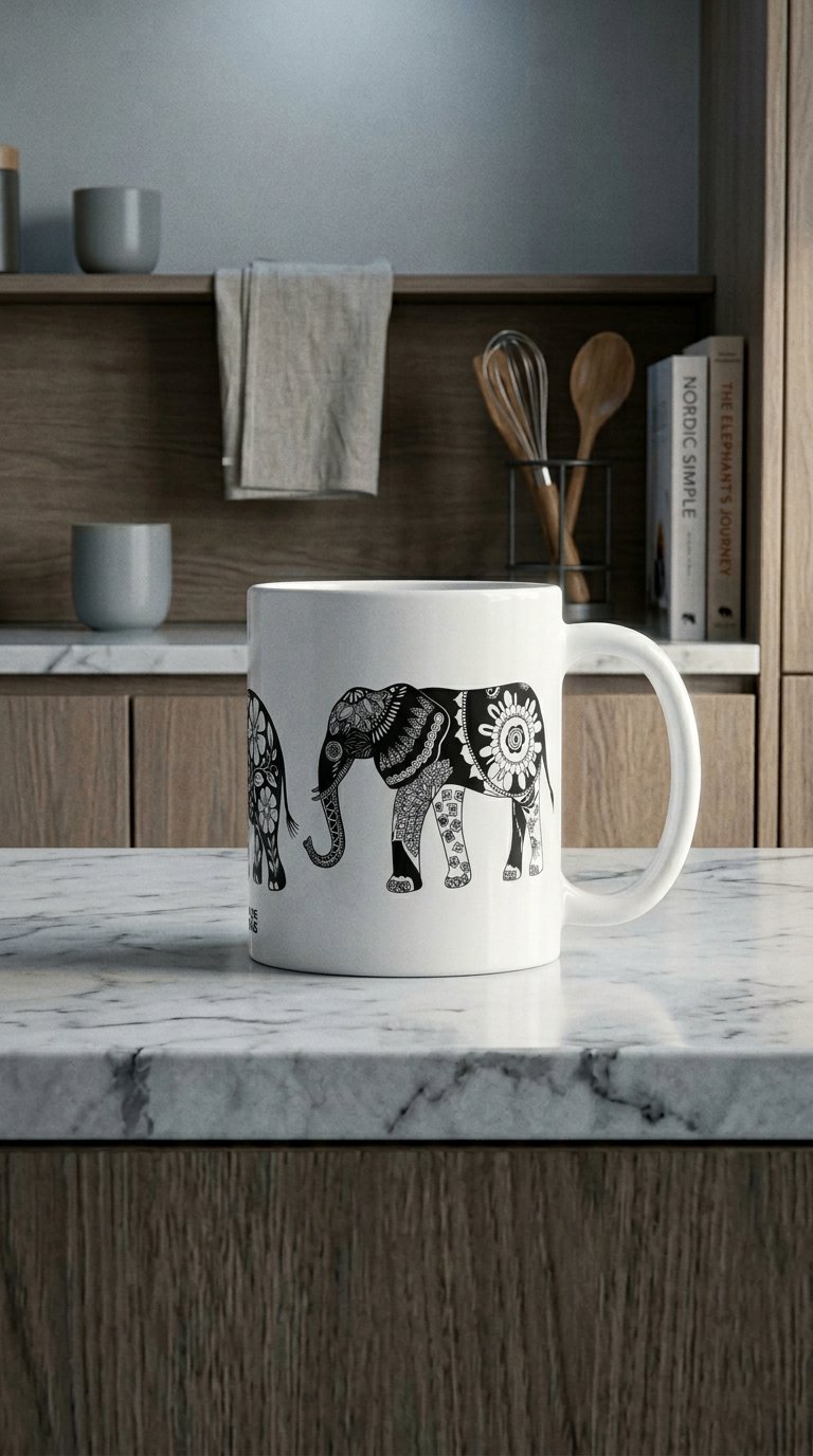 AI product shot of Mug of Prancing Elephants