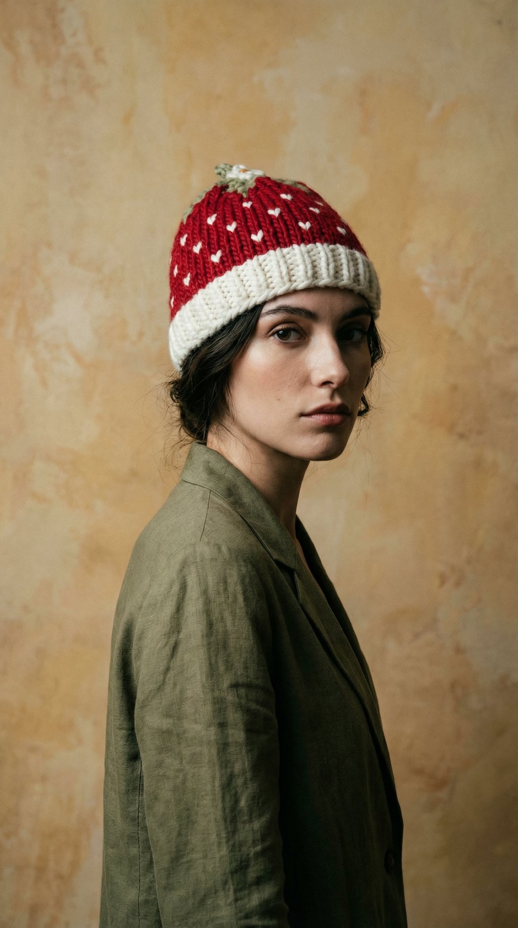 AI product shot of Strawberry Hat, Red and Cream