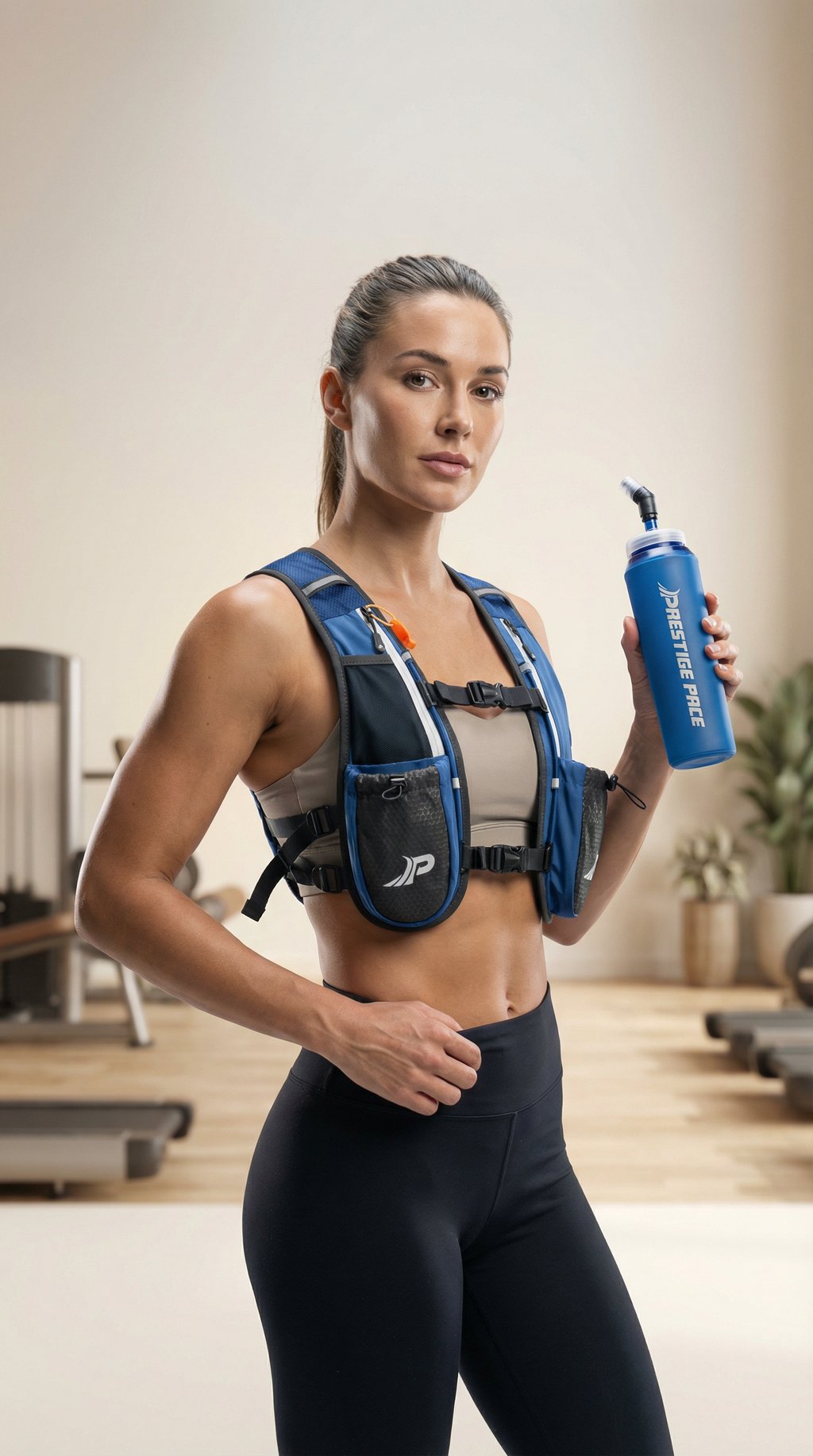 AI product shot of Running Vest with 500 ml Soft Flask & Adjustable Straw for Hydration – Water‑Resistant, Unisex, Reflective Running Vest with Storm‑Proof Phone Pocket, Multi‑Pocket Storage, Adjustable Fit
