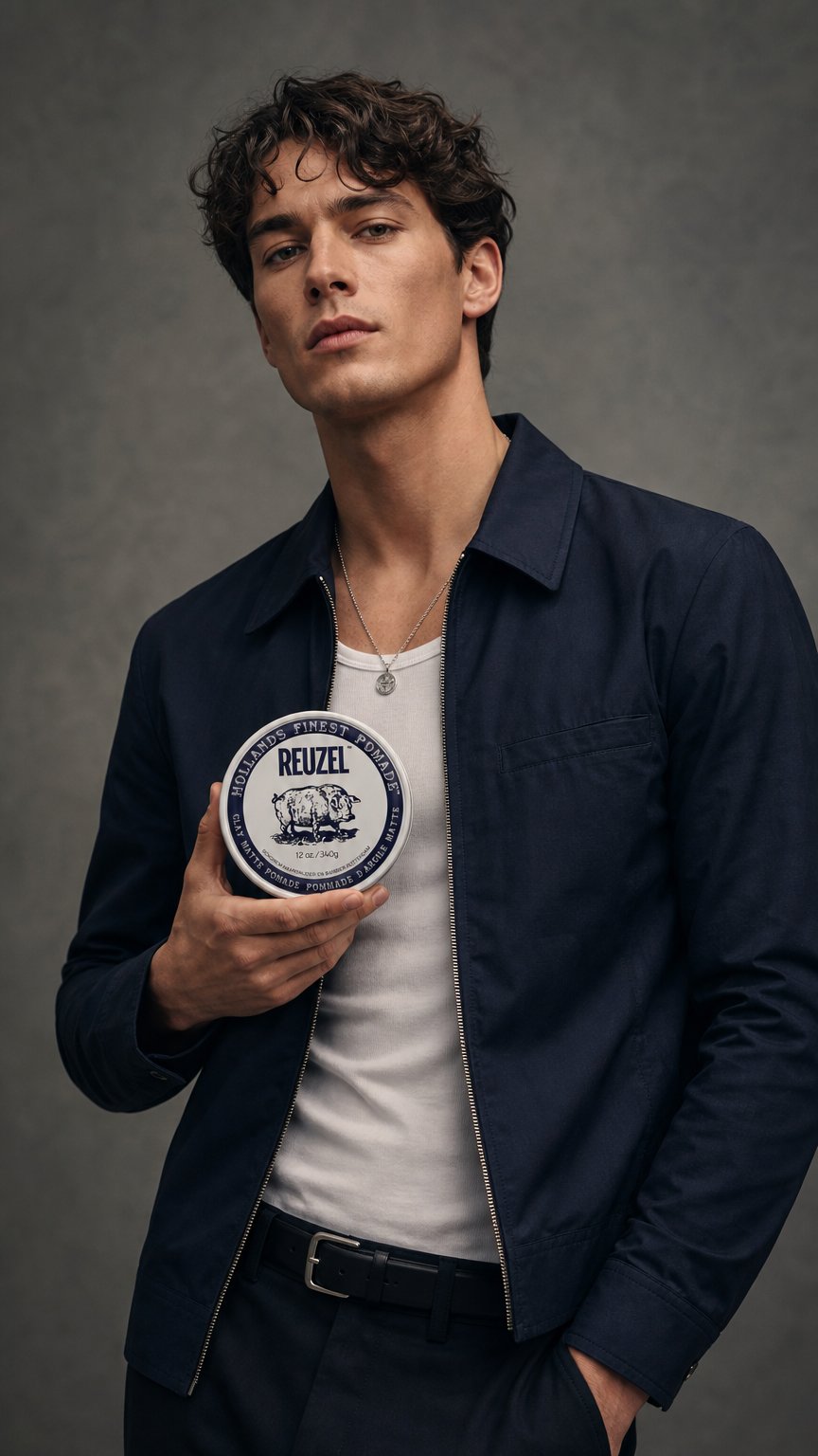 AI product shot of Reuzel Clay Matte Pomade | Sterke Hold & Matte Finish