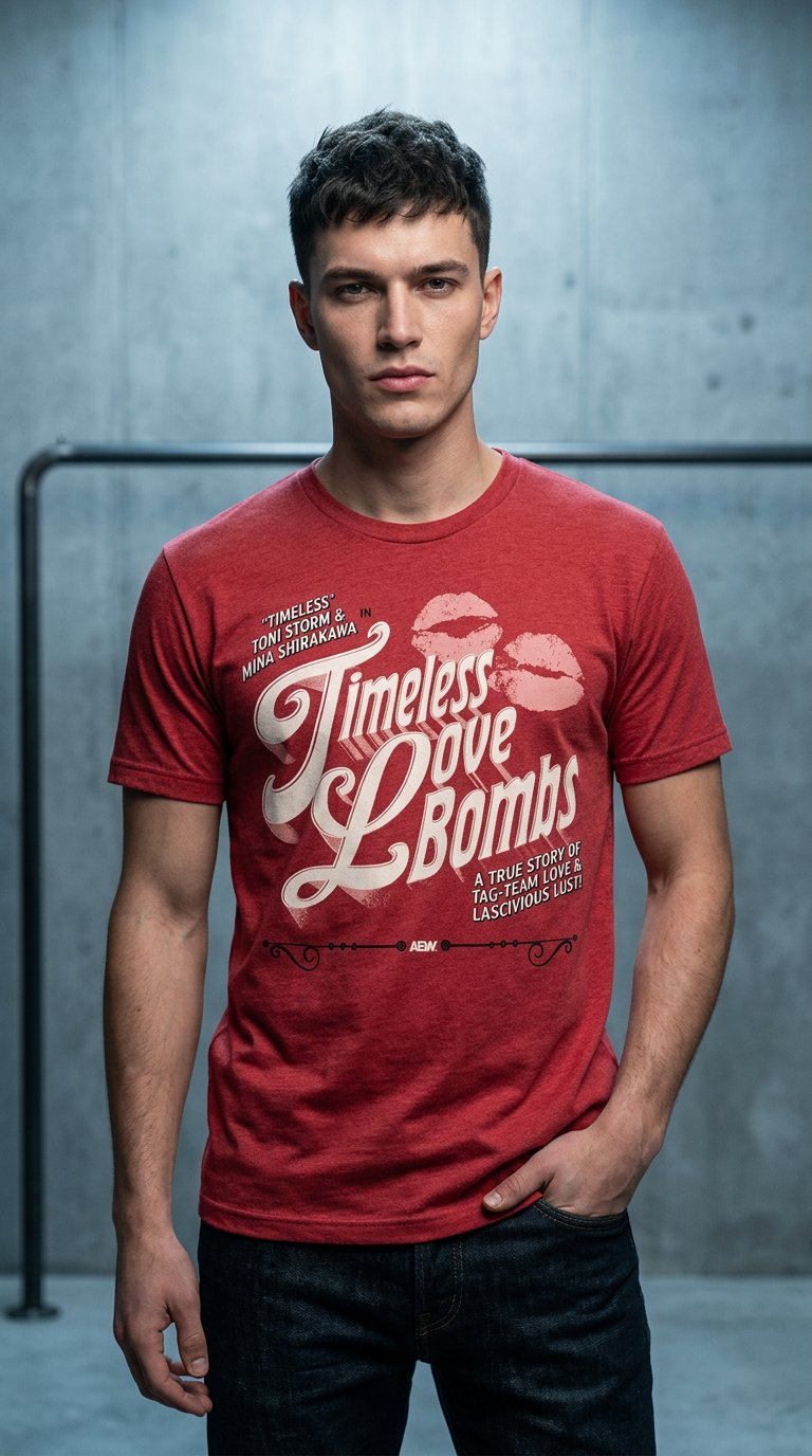 AI product shot of All Elite Crate Toni Storm & Mina Shirakawa Timeless Love Bombs T-Shirt (XL) NEW