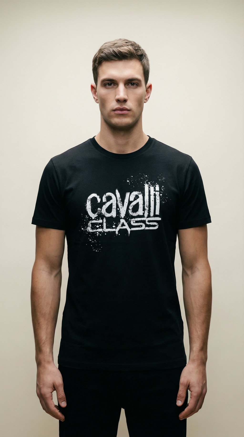 AI product shot of Cavalli Class Black Cotton Men's T-Shirt
