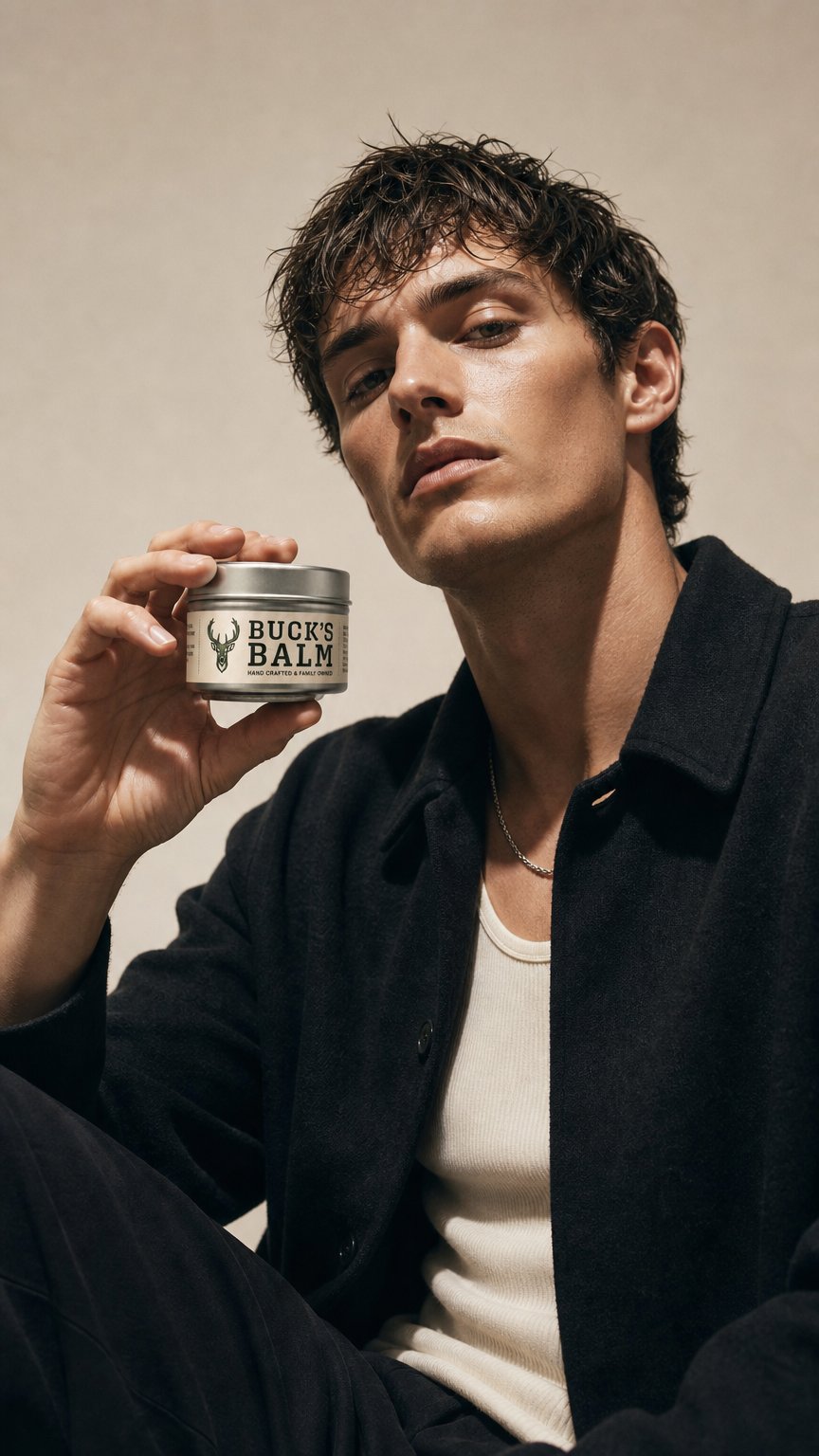 AI product shot of Buck's Balm