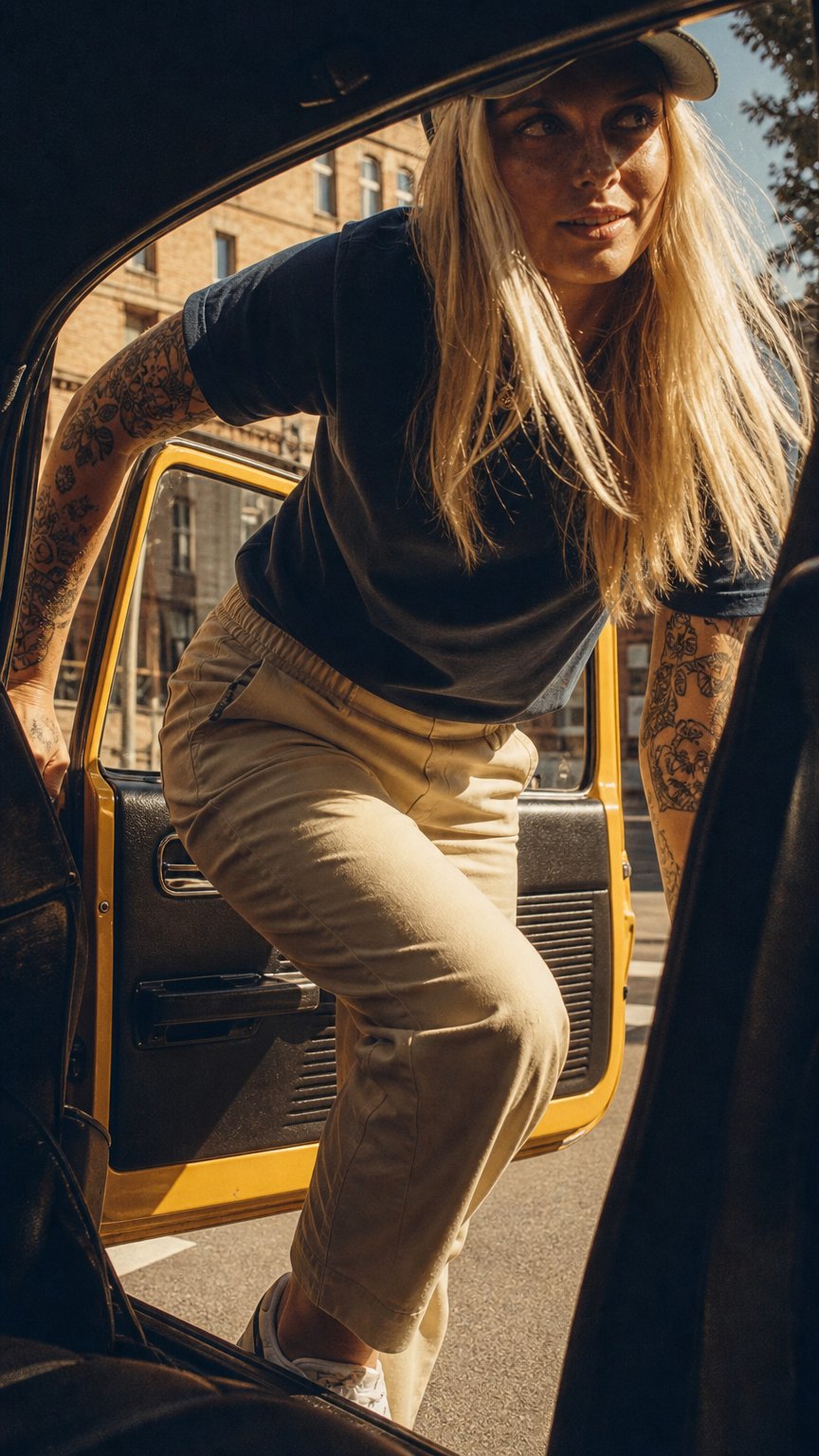 AI product shot of Spodnie damskie FLOV Banao Lady jasno brązowe
