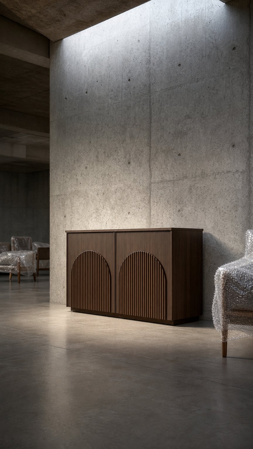 AI product shot of Arched Reeded-Door Walnut-Finish Sideboard