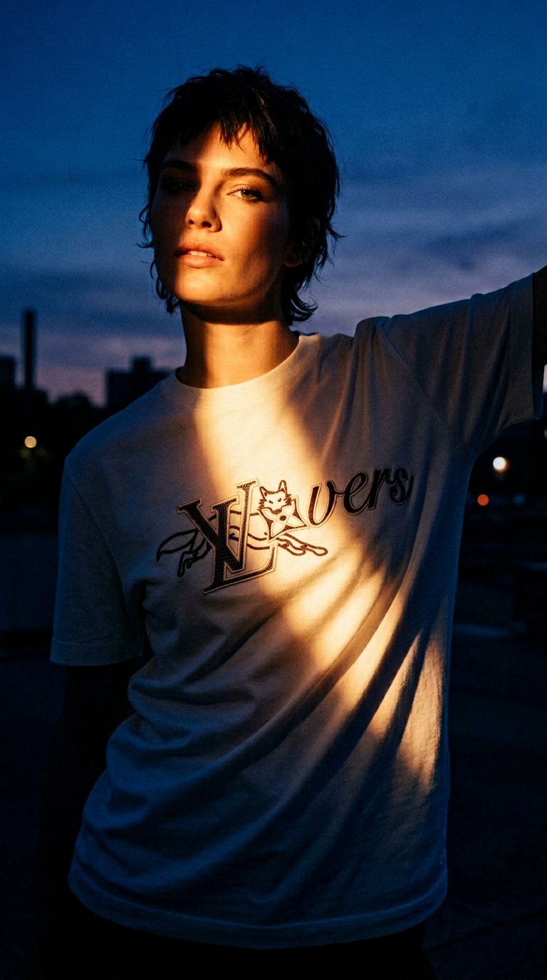 AI product shot of LOUIS VUITTON WHITE LOVERS T SHIRT - XL | PRE OWNED
