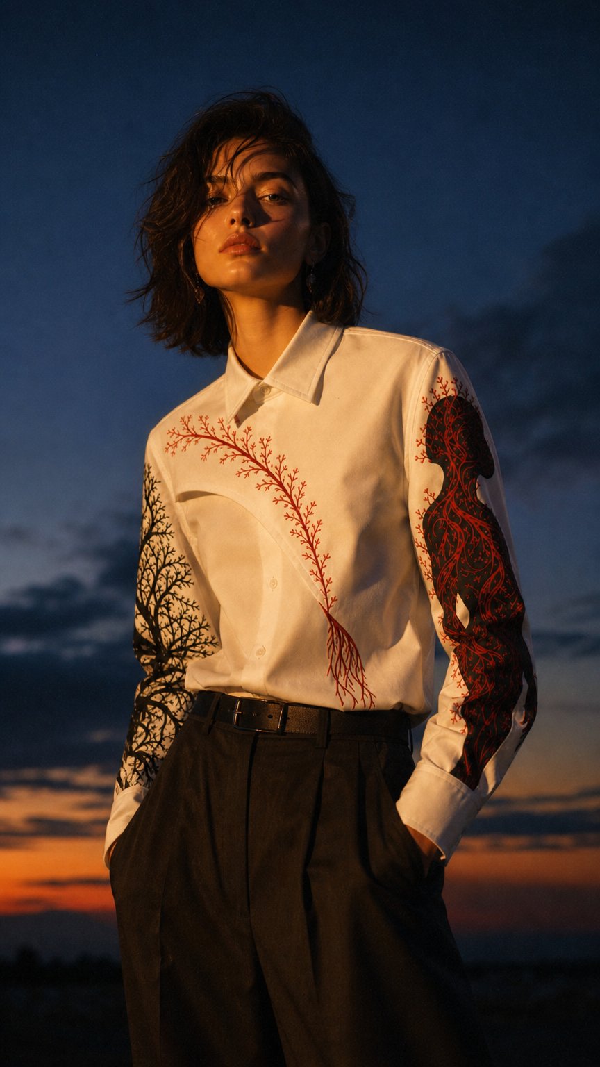 AI product shot of Flora and Fauna Duality Crop Shirt