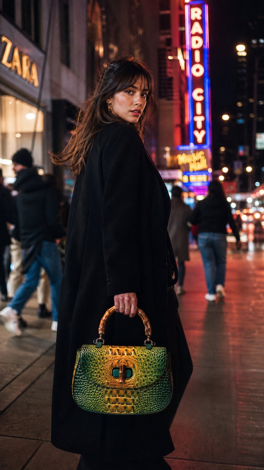 AI product shot of 2026 New Crocodile Leather Mother Bag Fashion New Women's Bamboo Single Shoulder Crossbody Bag Trendy Versatile Handbag